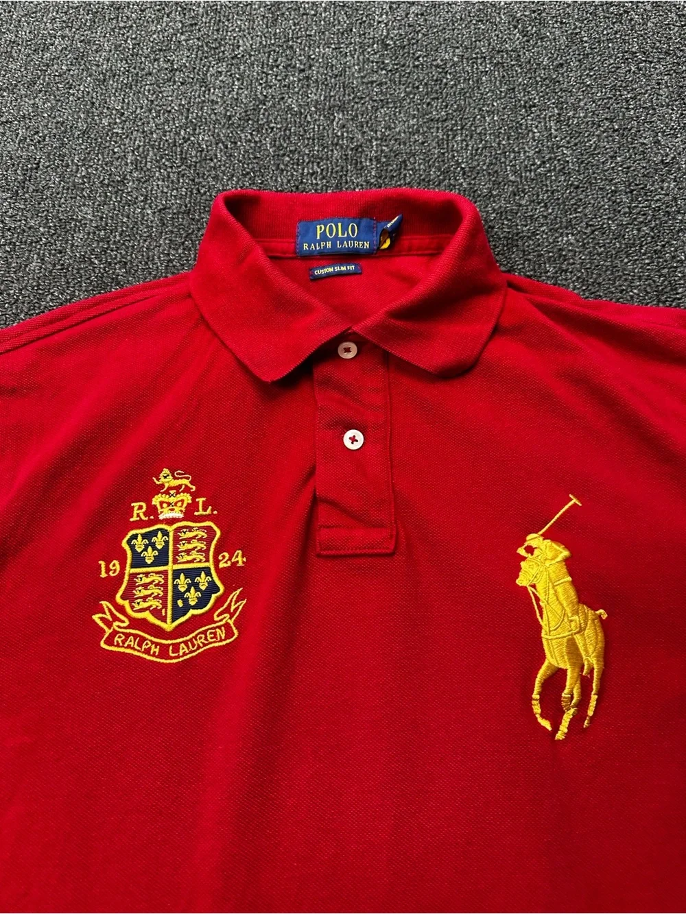 Polo Ralph Lauren Big Pony Short Sleeve Medium Custom Slim Fit Red Gold Crest